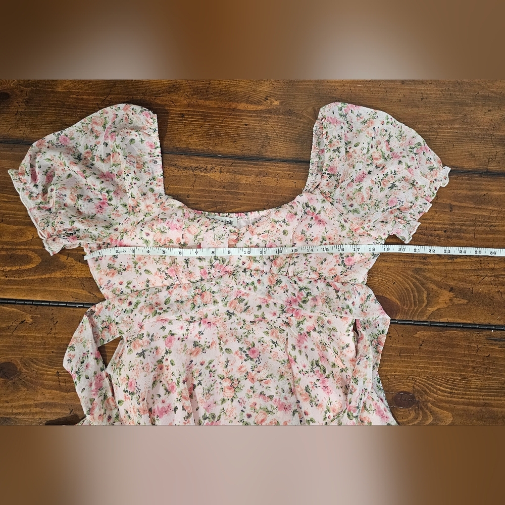 NWT Pink/Green Floral Mini Babydoll On/Off-Shoulder Vintage Look Dress Sz Large - Picture 5 of 5
